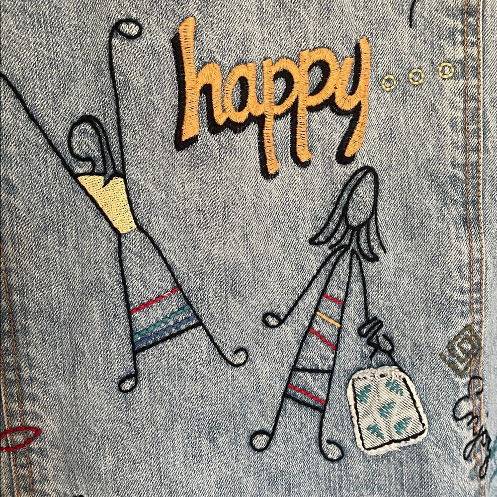 Vintage Chico's Embroidered happy peace smile demin Jacket - Picture 10 of 12